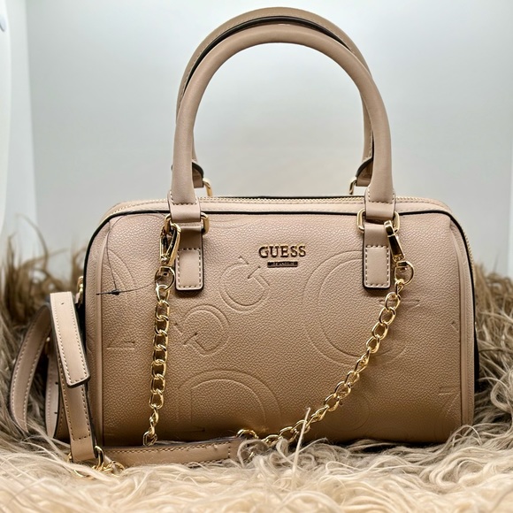 NEW Guess Women's Logo Mini Box Satchel Nevis Small Crossbody Color Latte - Picture 1 of 13